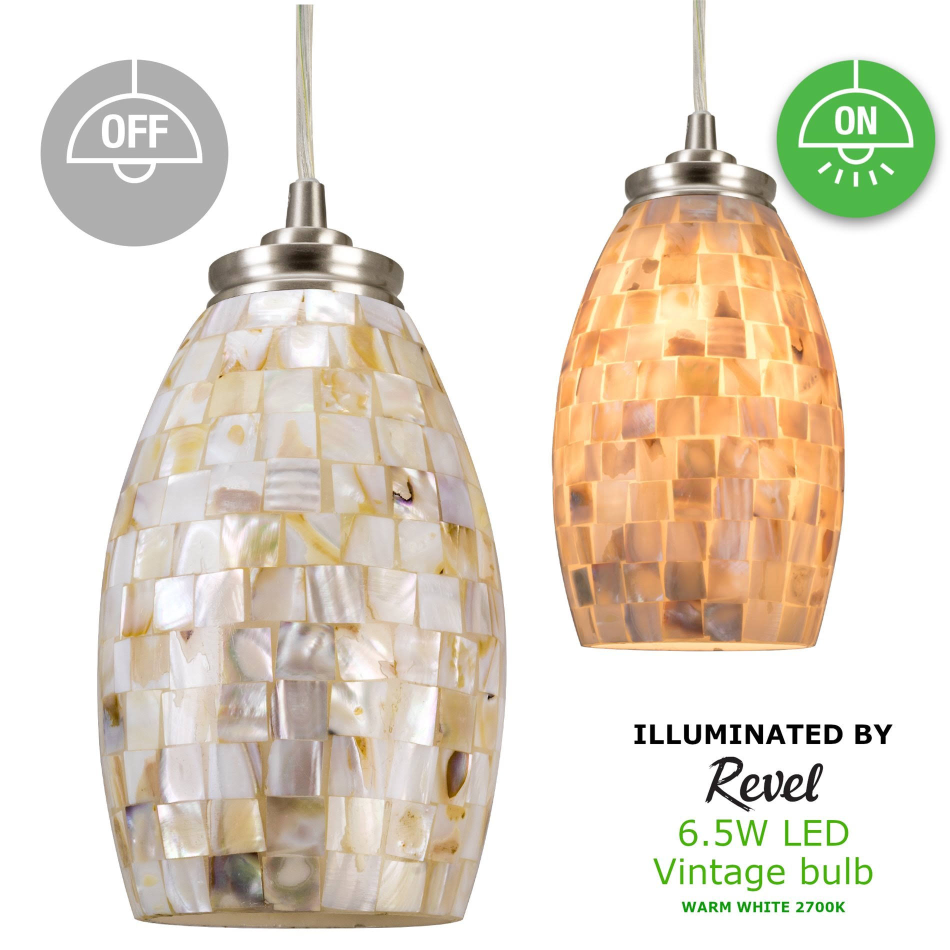 Kira Home Coast 9 Contemporary Mini Pendant Light + Hand-Crafted Mosaic Shell Glass, Satin Nickel Finish