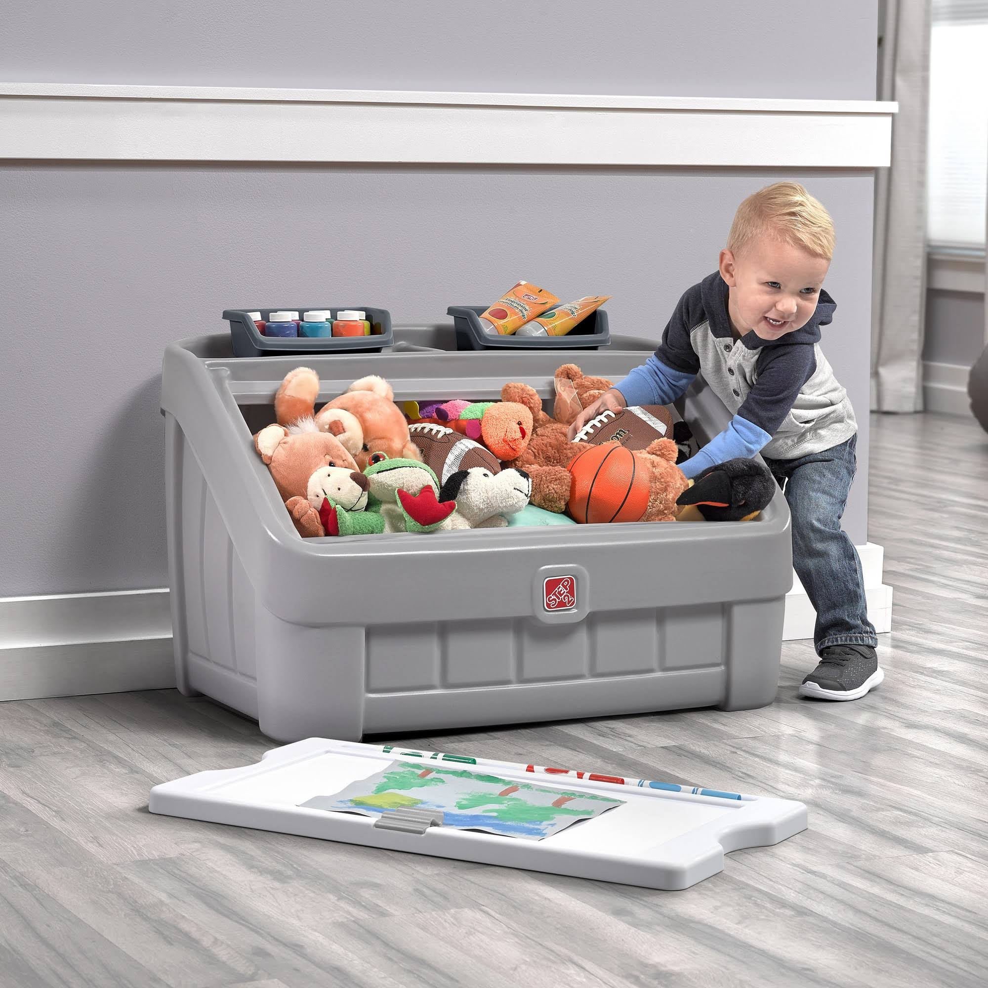 Step2 2-in-1 Toy Box u0026 Art Lid Gray