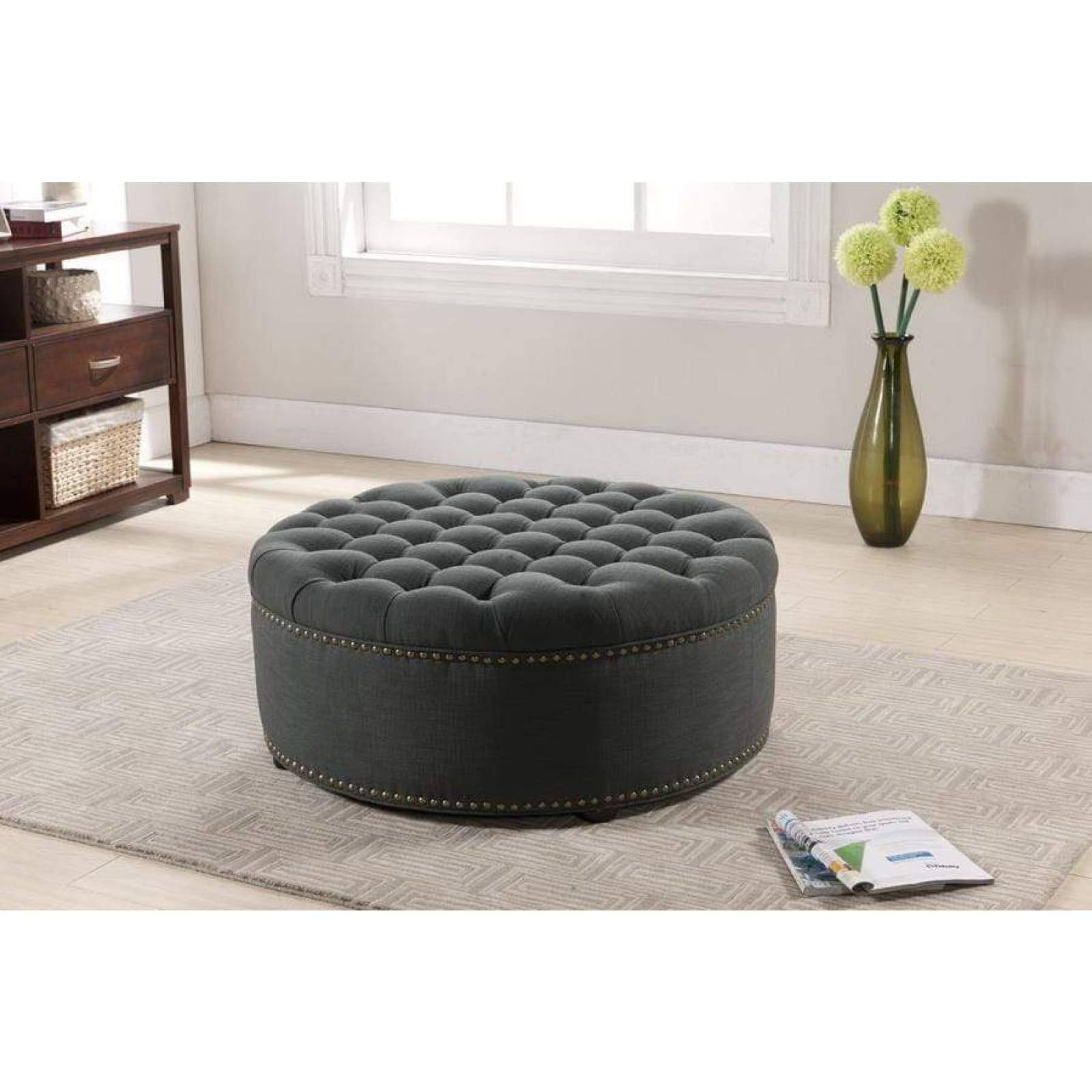 Baxton Studio Inglehart Tufted Ottoman, Grey Linen