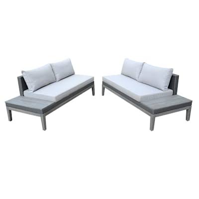 at Home Newport Beach Eucalyptus Wood/Wicker Outdoor Loveseat 2-Pack Right/Left, Grey, 63.7x22L x 26.7x22H x 29.3x22W, Wood/Faux