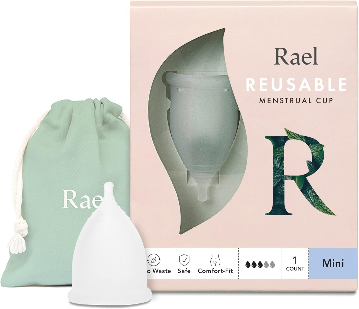 Rael Reusable Menstrual Period Cups - Tampon Pad Alternative, BPA-Free, Safe to Use, Made in USA (Light Flow, Mini)