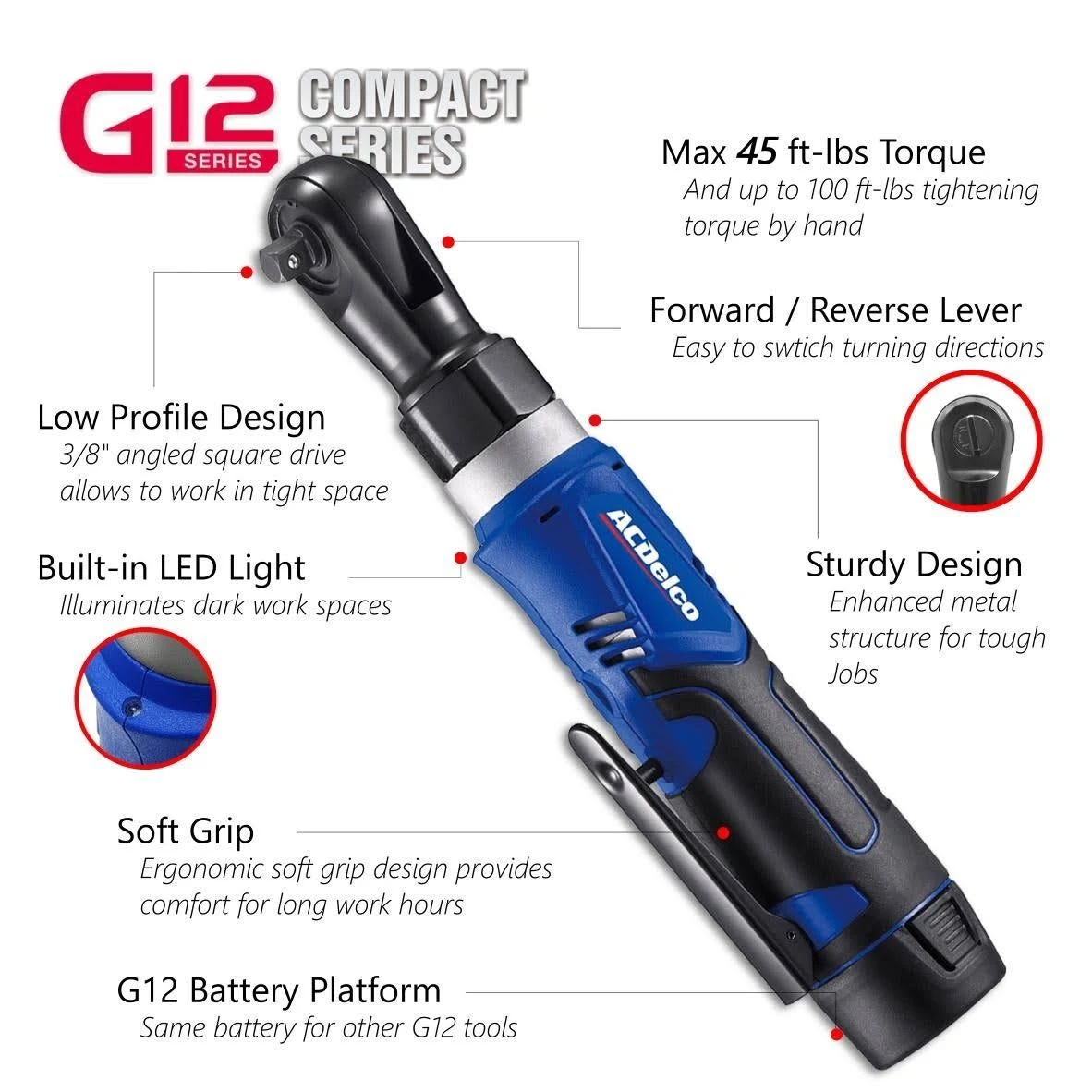 ACDelco G12 Series 2-Tool Combo Kit- 1/4x22 u0026 3/8x22 Cordless Ratchet Wrench, ARW1209-K9