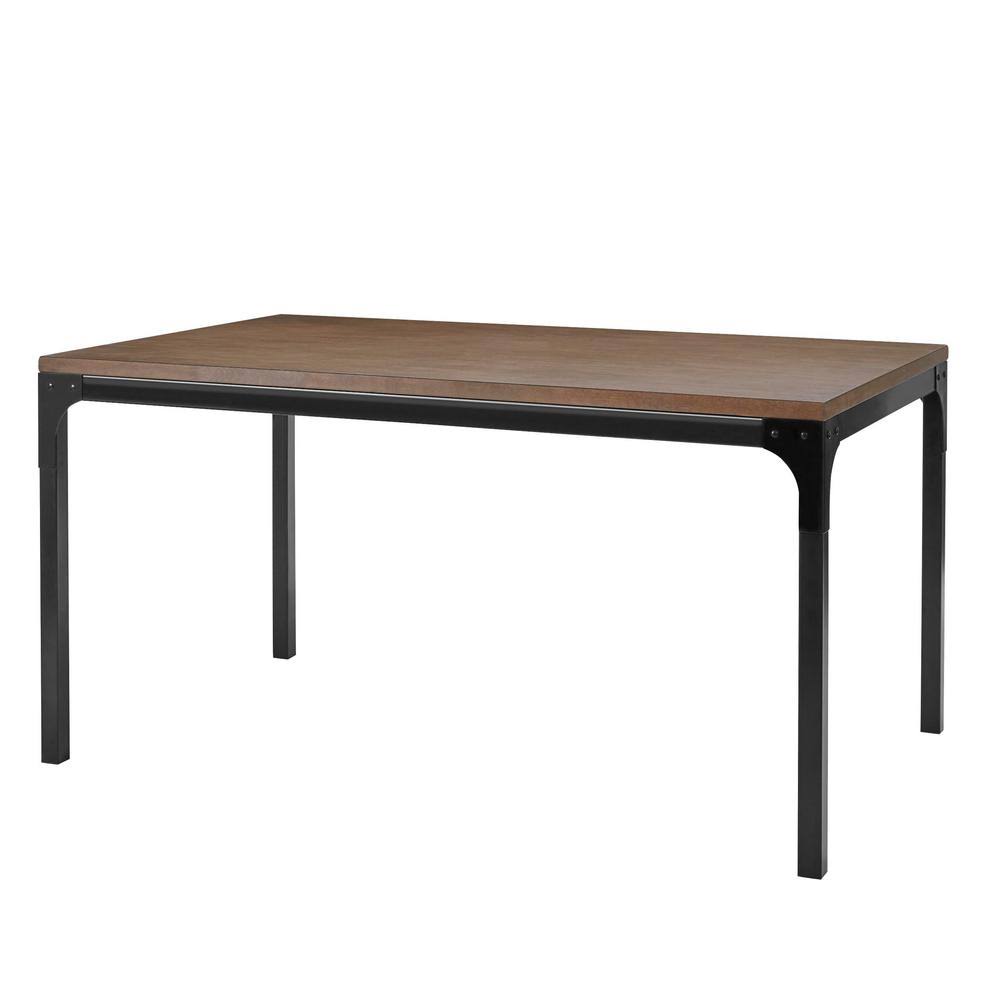 StyleWell Porter Black Metal Rectangular Dining Table for 6 with Haze Oak Finish Top (60 in. L x 30 in. H), Haze/Black