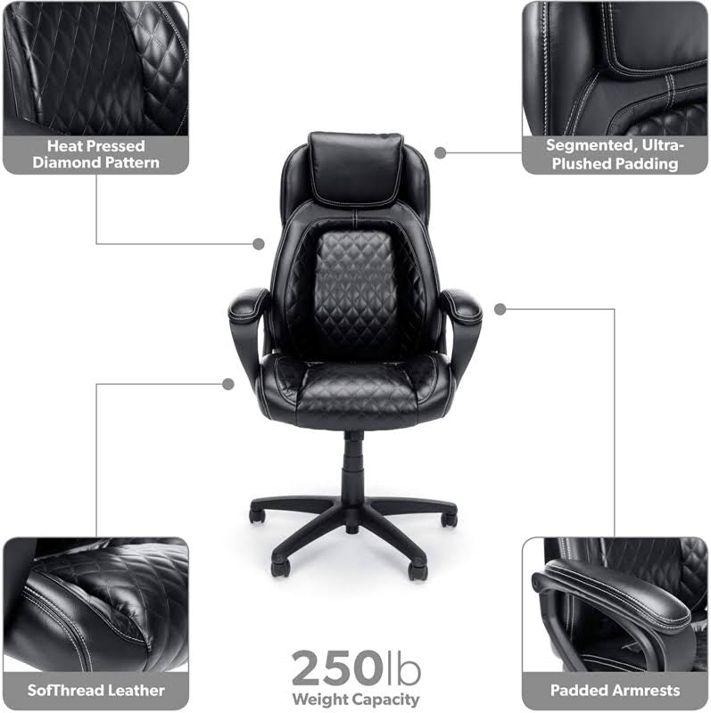 Ofm Ess Collection Racing Style SofThread Leather High Back Office Chair, in Bla