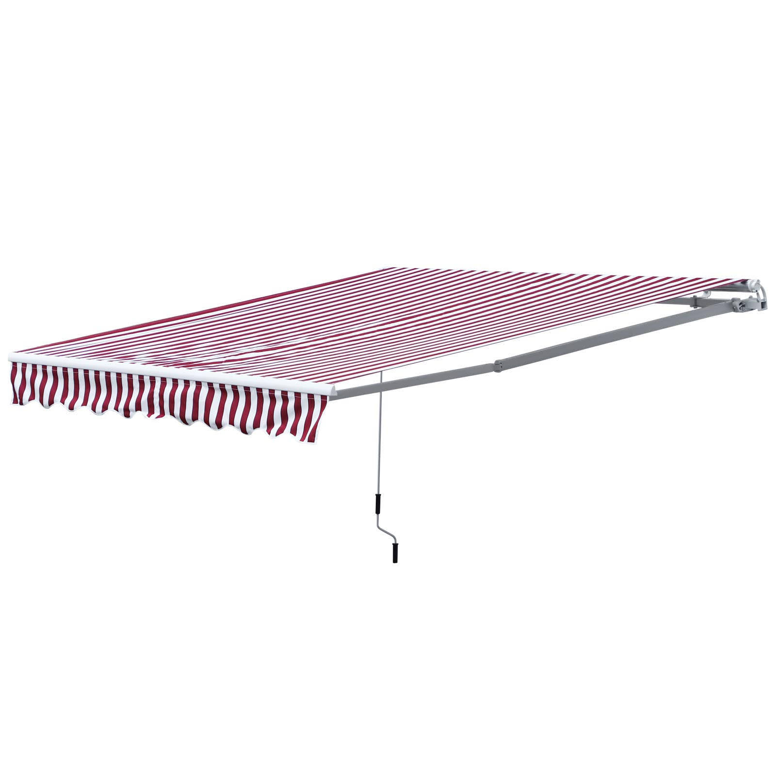 Outsunny 10& x 8& Patio Retractable Awning Manual Exterior Sun Shade Deck Window COVER, Wine Red and White Stripe