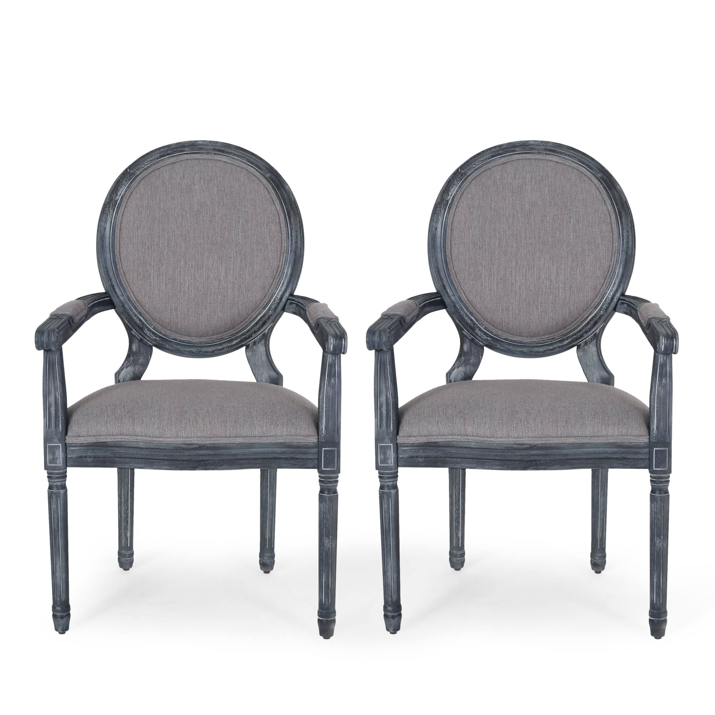 Aisenbrey French Country Wood Upholstered Dining Chair Set of 2 / Gray/Light Grey