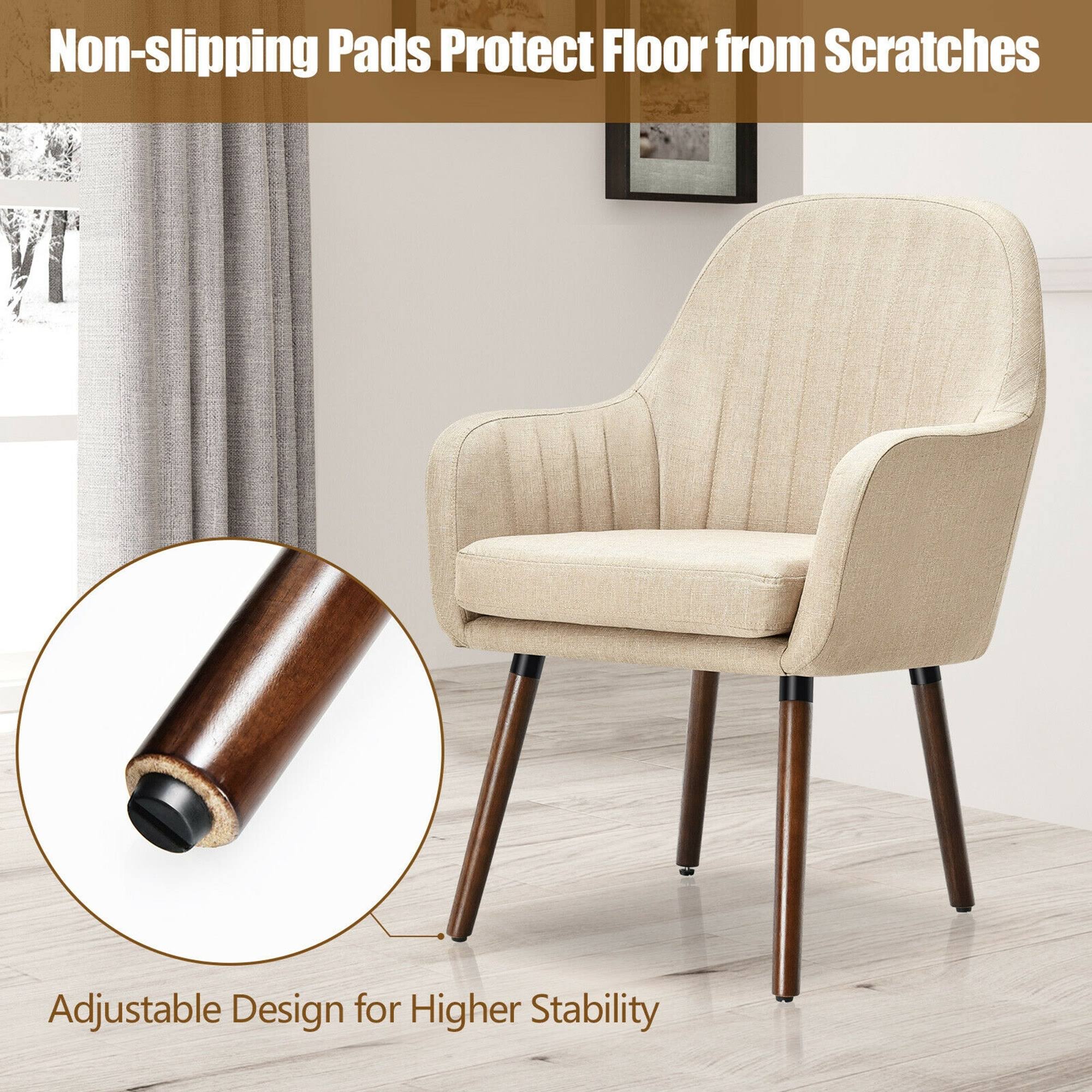 Gymax Set of 2 Accent Chairs Fabric Upholstered Armchairs w/Wooden - 17.5'' x 17.5'' x 3'' - Beige