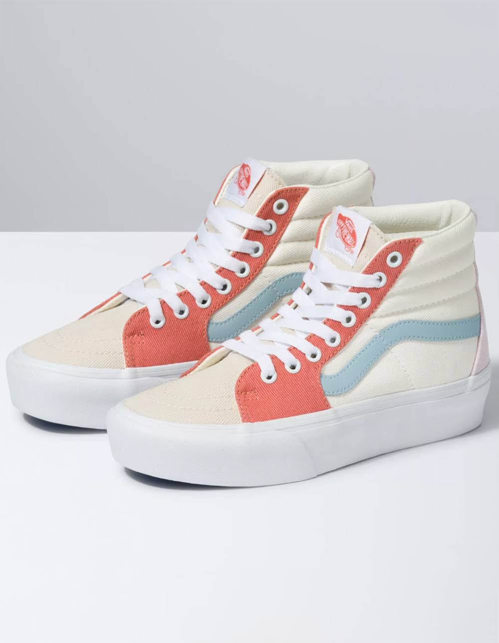Vans Twill Sk8-Hi Platform 2.0 (Pastel Block/True White) 8.5 Men \x3d 10.0 Women