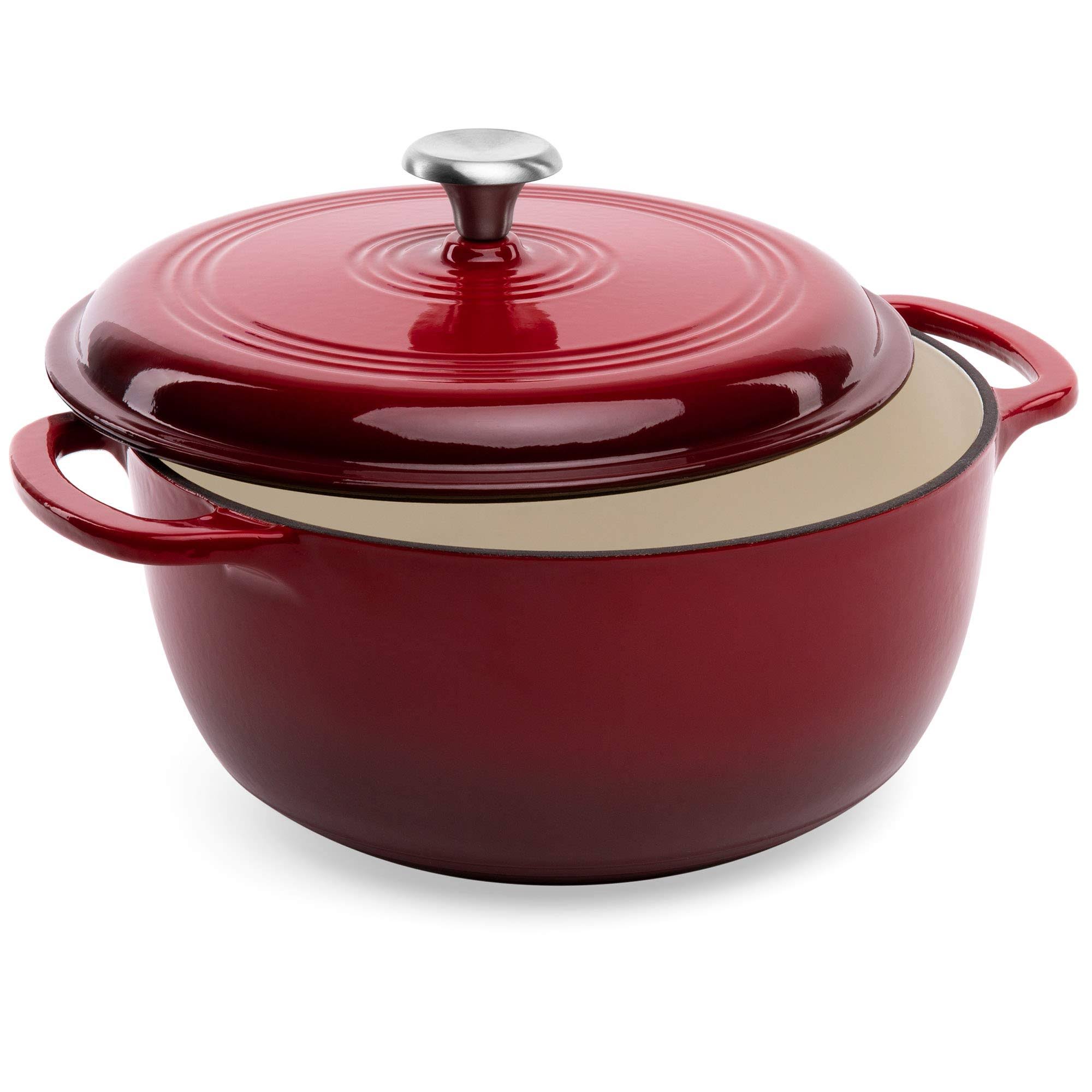 Best Choice Products 6qt Non-Stick Enamel Cast-Iron Dutch Oven for Baking, Braising, Roasting w/ Side Handles - Red