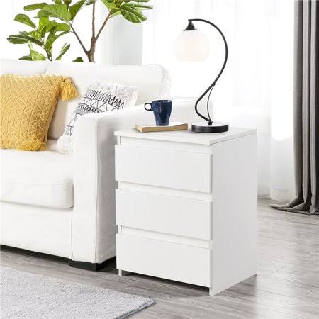Alden Design Wooden 3-Drawer Storage End Table, White, Size: 17.7x14x24 inch (LxWxH)