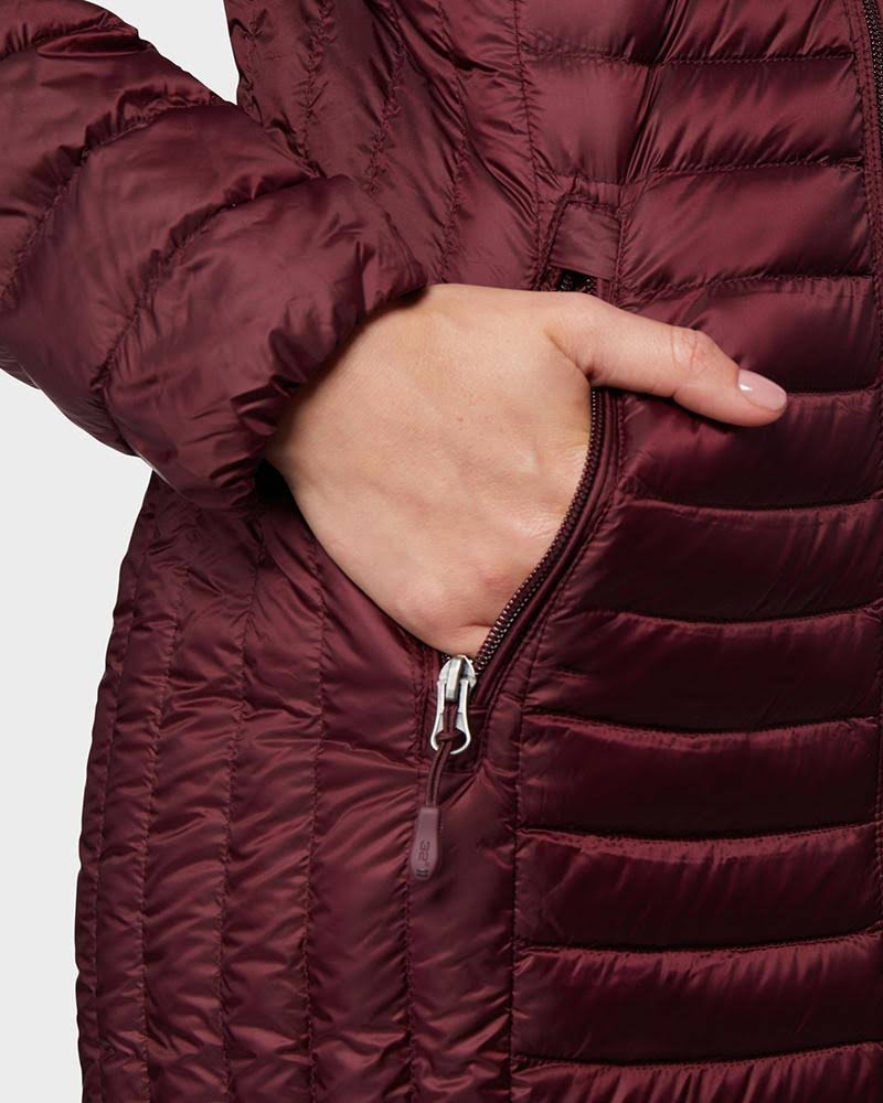 32 Degrees Women's Ultra-Light Long Packable Down 3/4 Jacket Bourgogne / XL