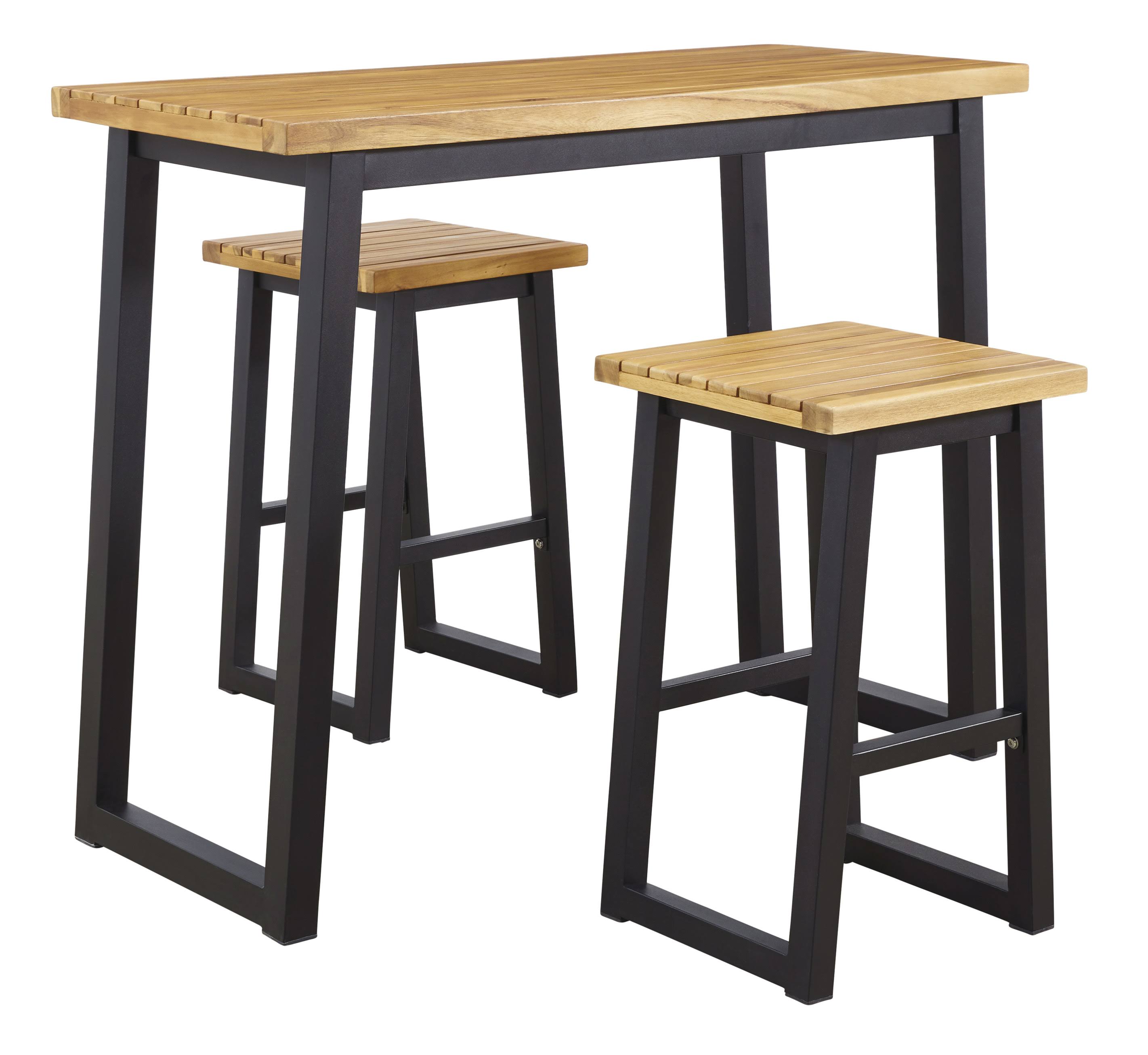 Ashley Furniture Town Wood 3-Piece Counter Table Set - Brown/Black