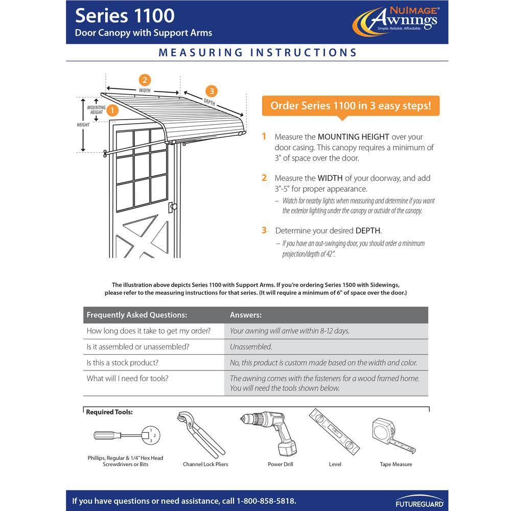 NuImage Awnings 4 ft. 1100 Series Door Canopy Aluminum Fixed Awning (12 in. H x 42 in. D) in Brown