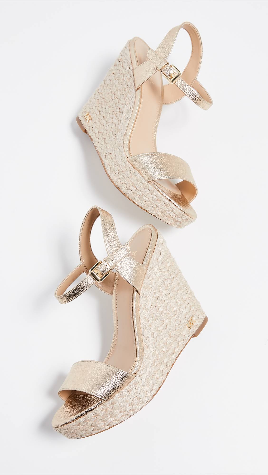 Michael Kors Jill Womens Metallic Leather Wedge Sandals, Pale Gold