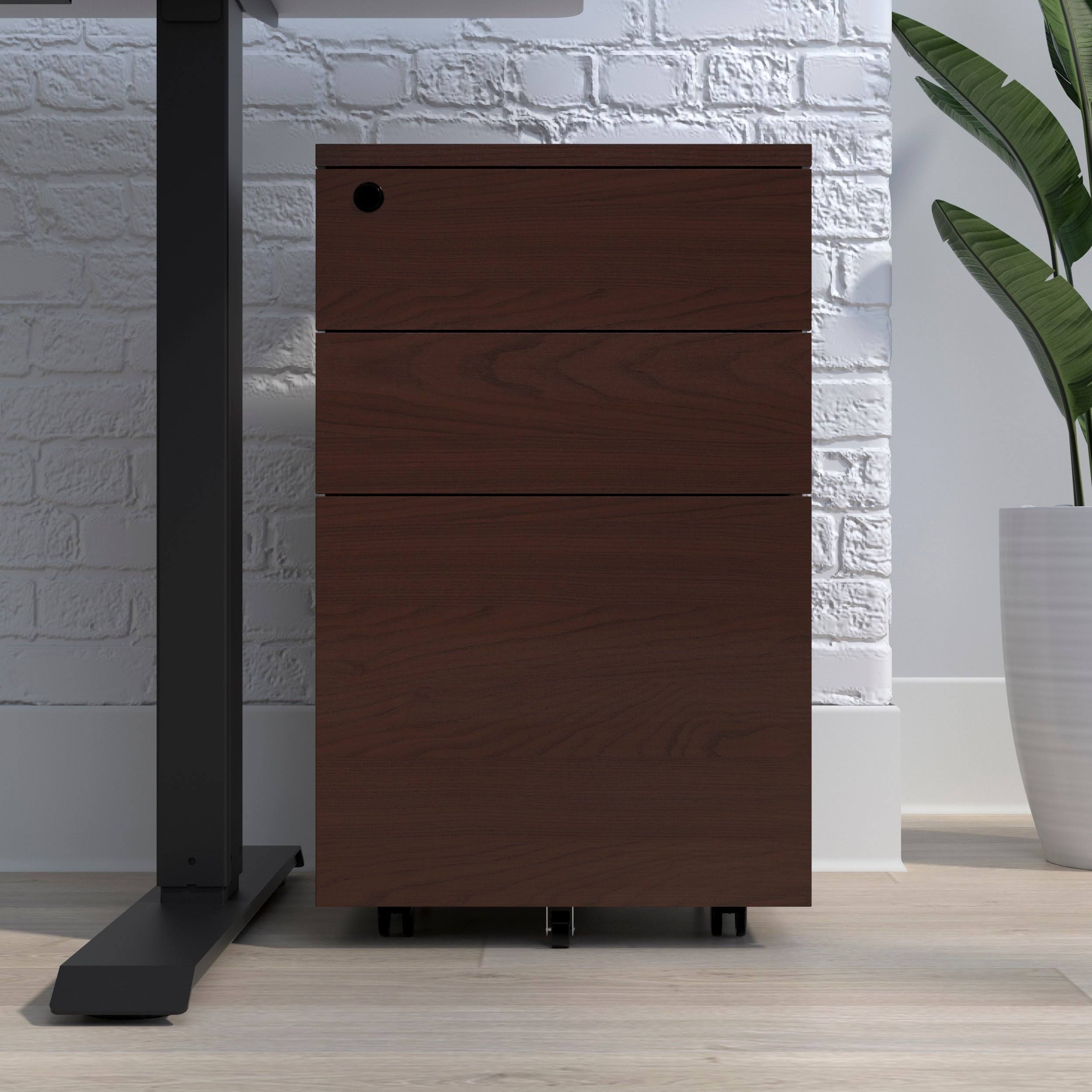 HON Basyx Commercial-Grade Mobile Wooden Pedestal, Filing Cabinet, Walnut (BSXMWPMW)