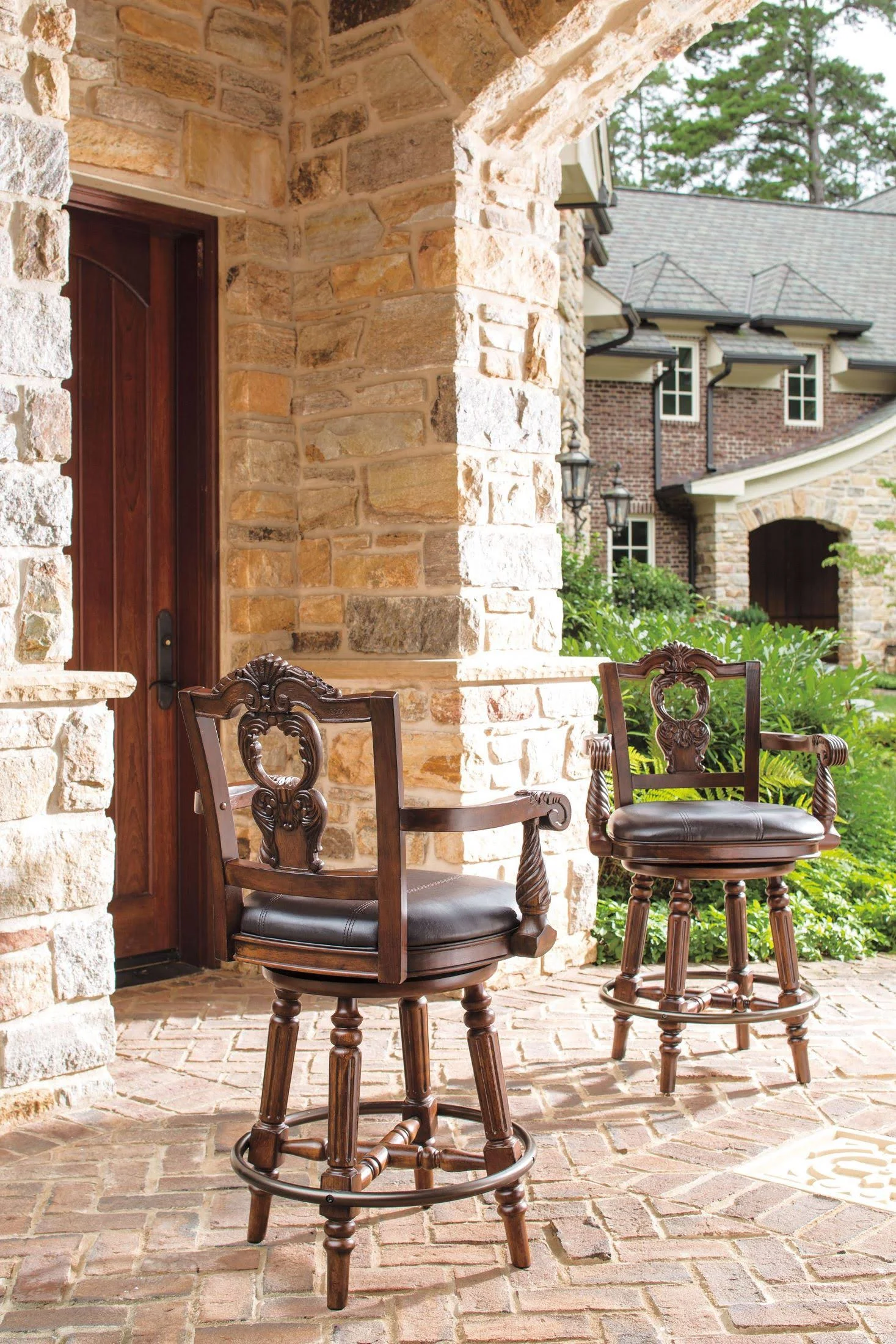 Ashley North Shore Dark Brown Upholstered Swivel Barstool D553-124