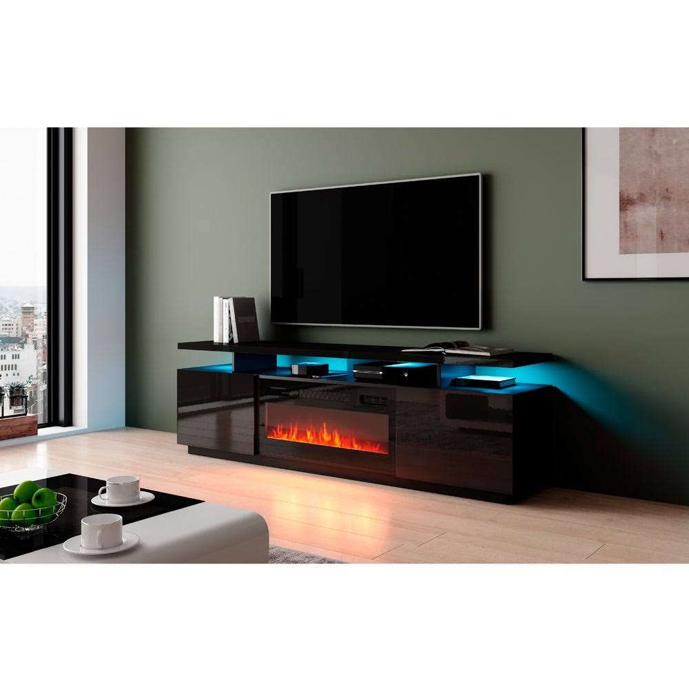 Mobile Furniture Eva-KBL Electric Fireplace Modern 71-inch TV Stand - Gray