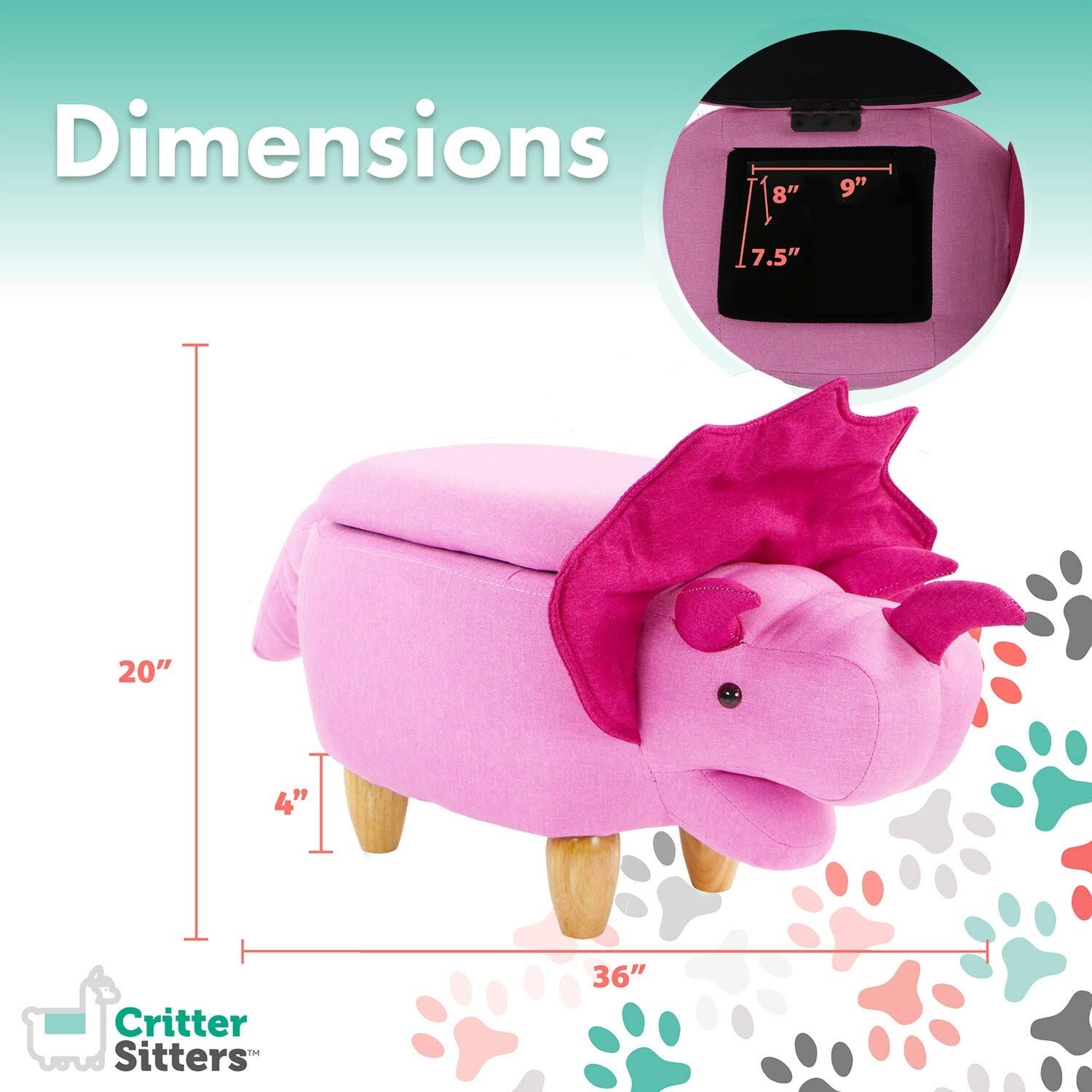 Critter Sitters 15 in. Pink Triceratops Storage Ottoman, CSDNOSTOTT-PNK