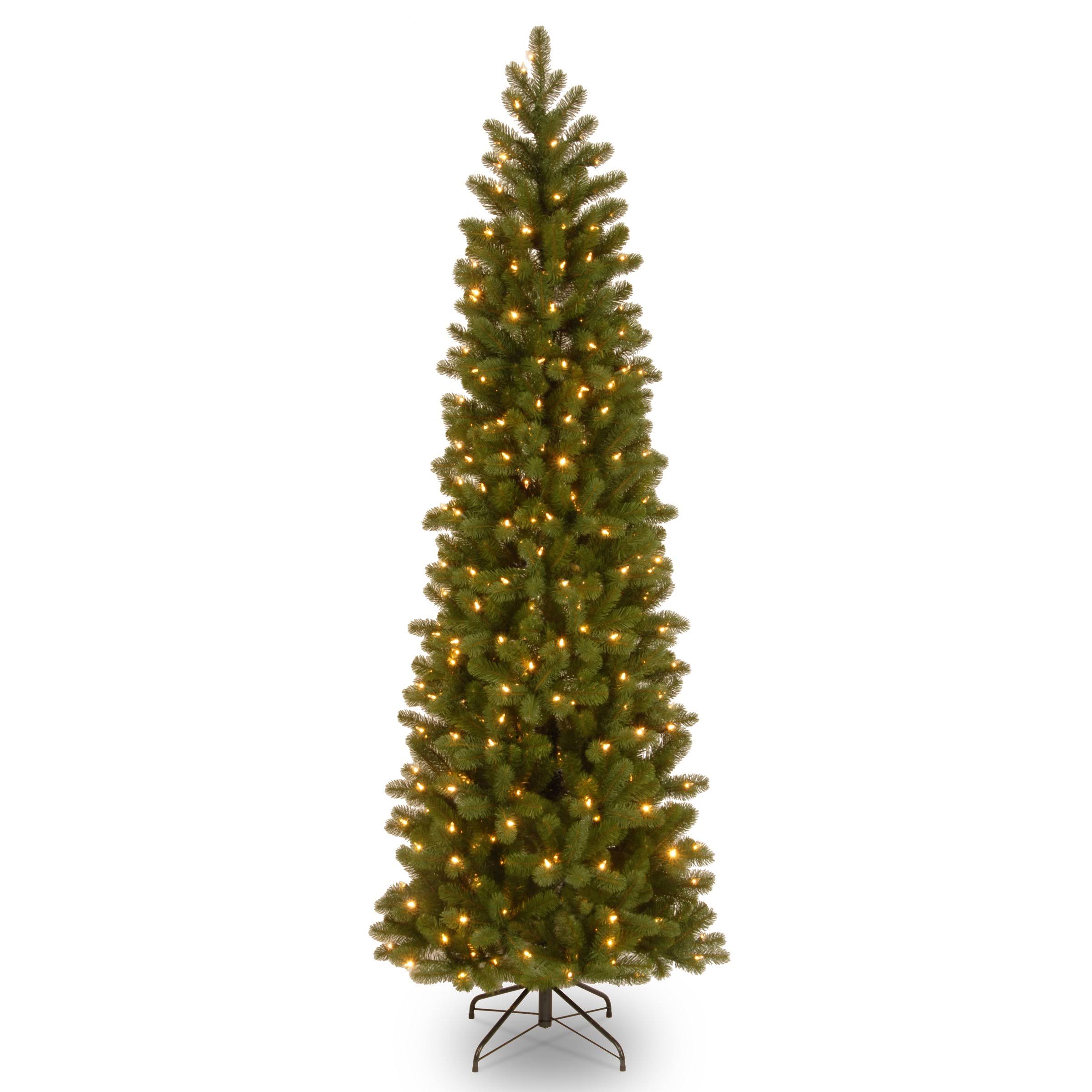 National Tree Company - 7.5ft. Feel Real Down Swept Douglas Fir Pencil Slim Hinged Tree with 350 Clear Lights