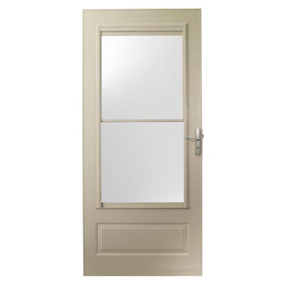 Emco 36 in. x 80 in. 400 Series Sandtone Universal Self-Storing Aluminum Storm Door with Nickel Hardware
