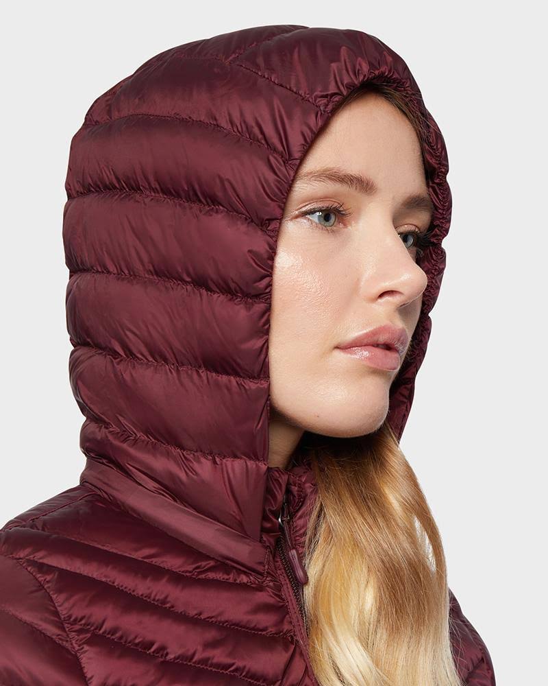 32 Degrees Women's Ultra-Light Long Packable Down 3/4 Jacket Bourgogne / XL
