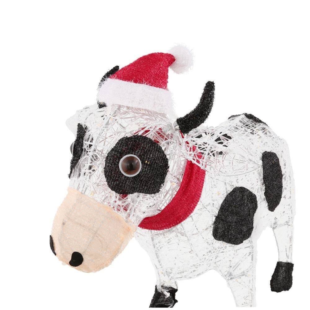 36 in. Pre-Lit Cow with Santa Hat