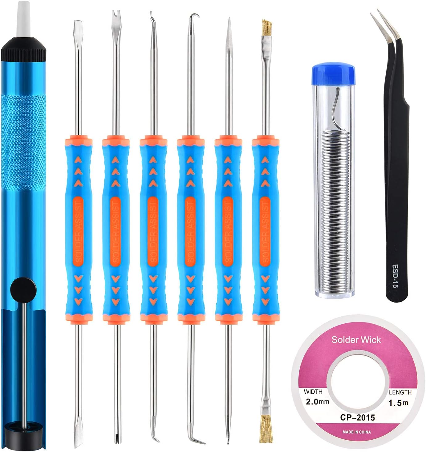 Sainwora 10 Pcs Soldering Accessories Kit Includes Desoldering Pump,Pocket Pack Solder and Repair Tools, Solder Sucker Tool Kits