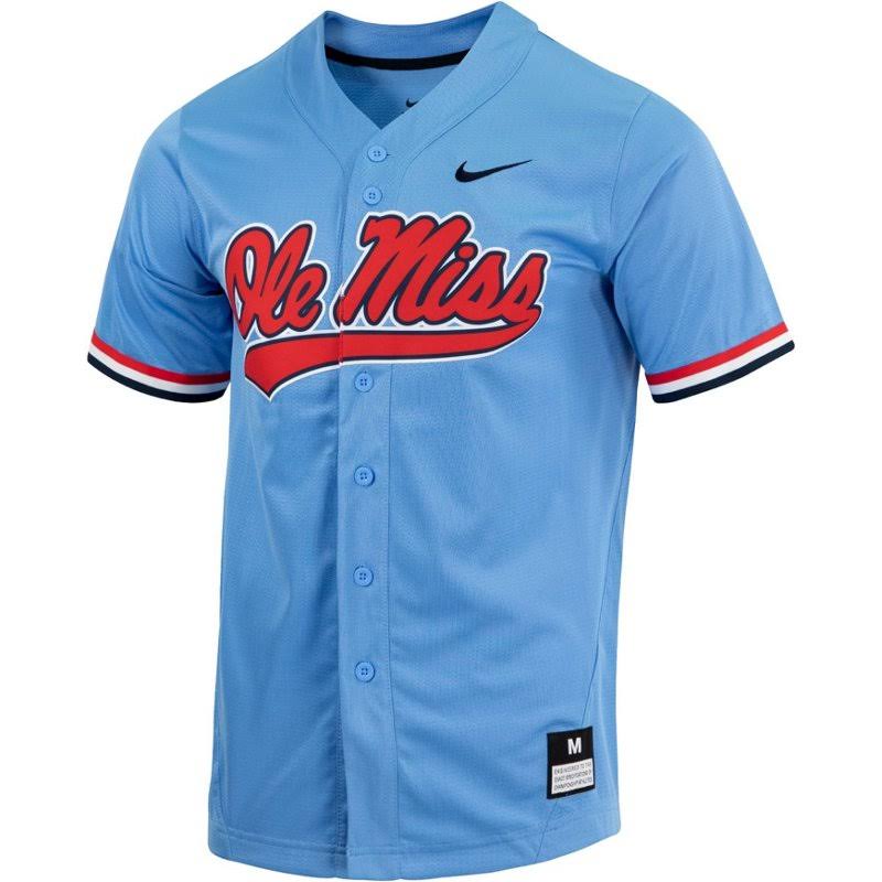 Nike Ole Miss Rebels Powder Blue Replica Full-Button Baseball Jersey Size: Large