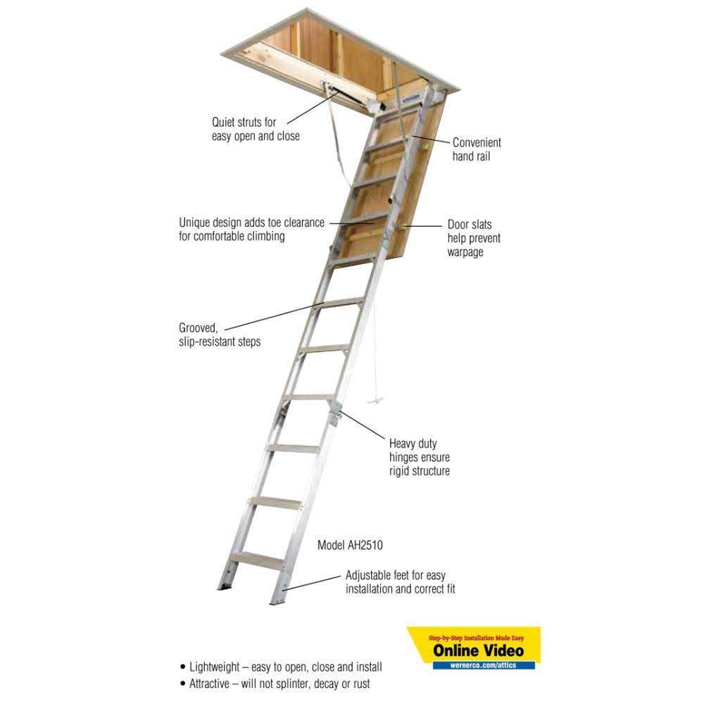 8 ft. 10 ft., 25 in. x 54 in. Aluminum Attic Ladder with 375 lb. Load