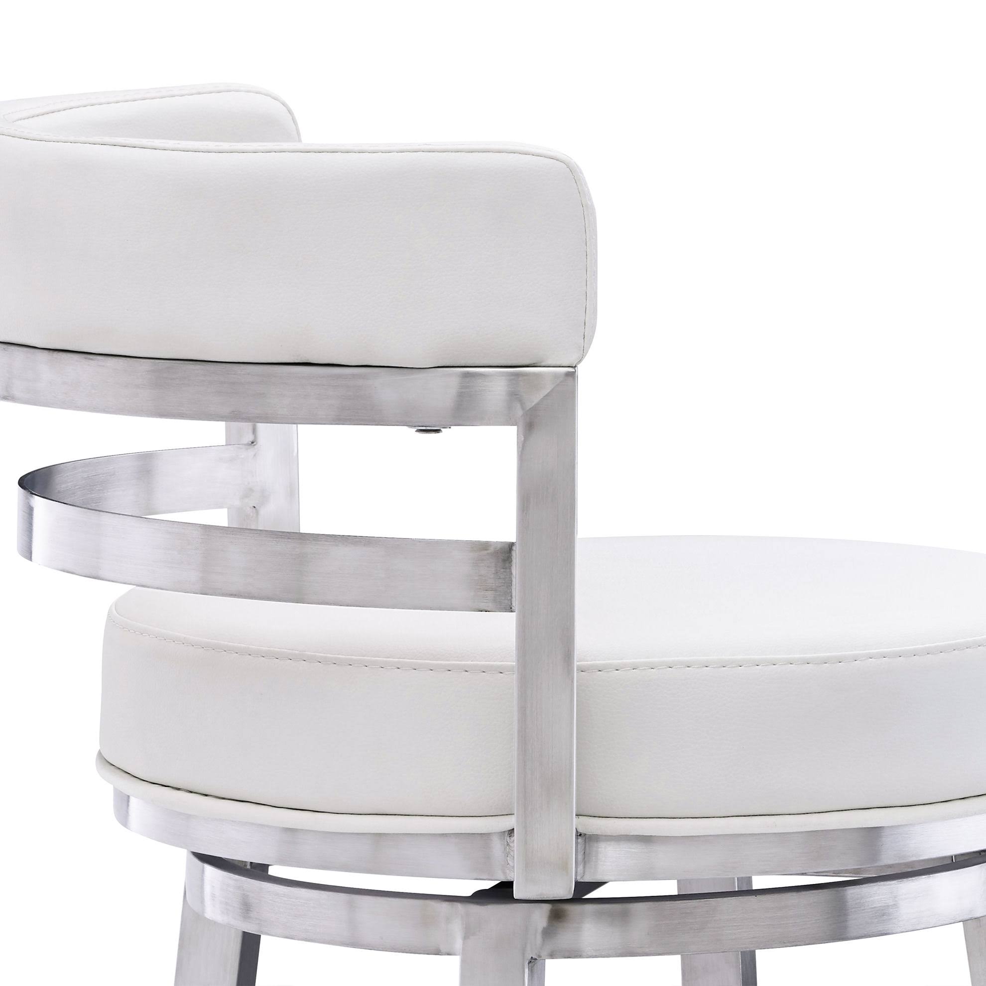 Armen Living LCMABABSWH26 26 in. Madrid Contemporary Counter Height Barstool Brushed Stainless Steel Finish u0026 White Faux Lea