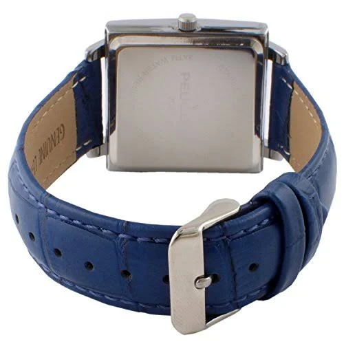 Peugeot Men's Modern Rectangular Bold Blue Leather Strap Watch