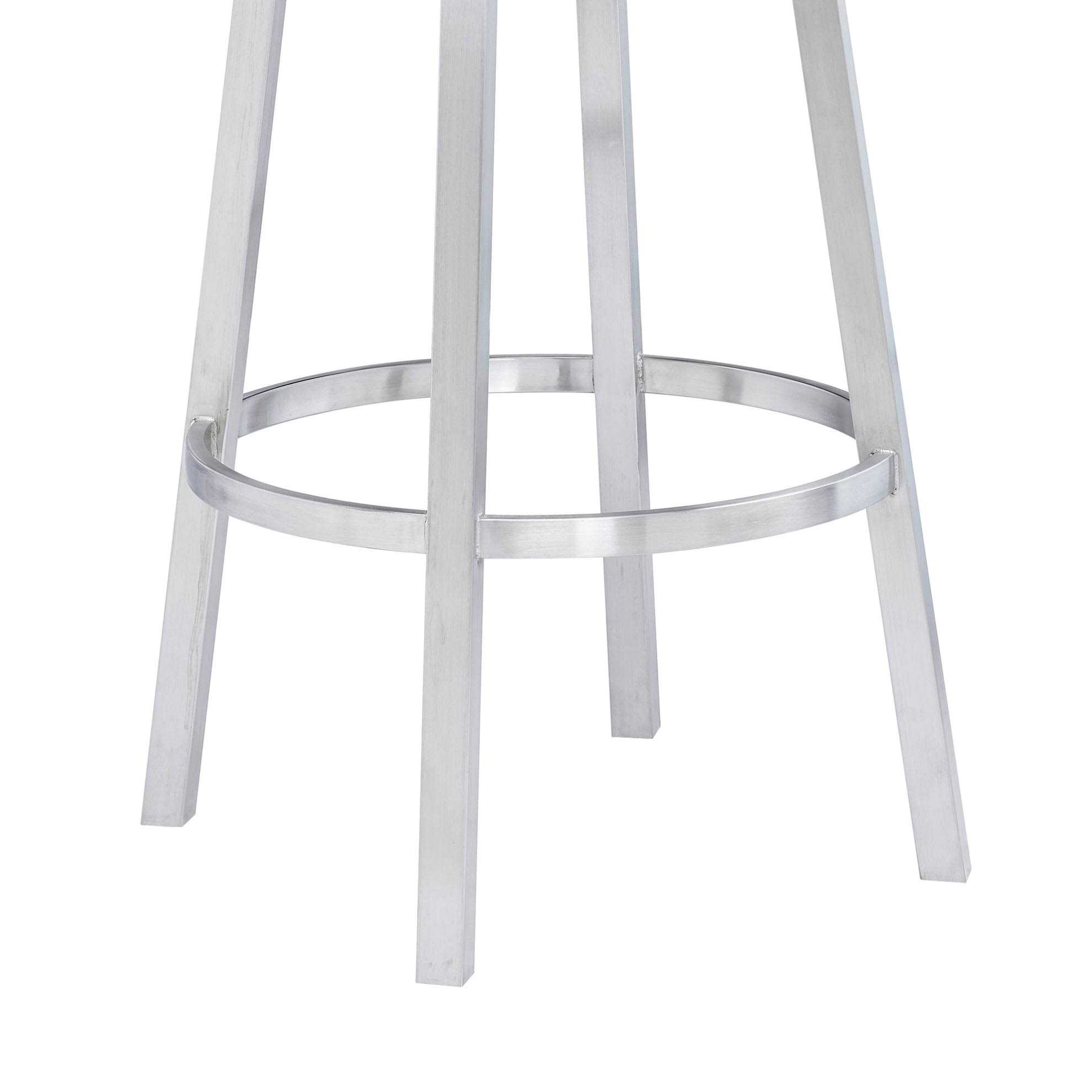 Armen Living LCMABABSWH26 26 in. Madrid Contemporary Counter Height Barstool Brushed Stainless Steel Finish u0026 White Faux Lea
