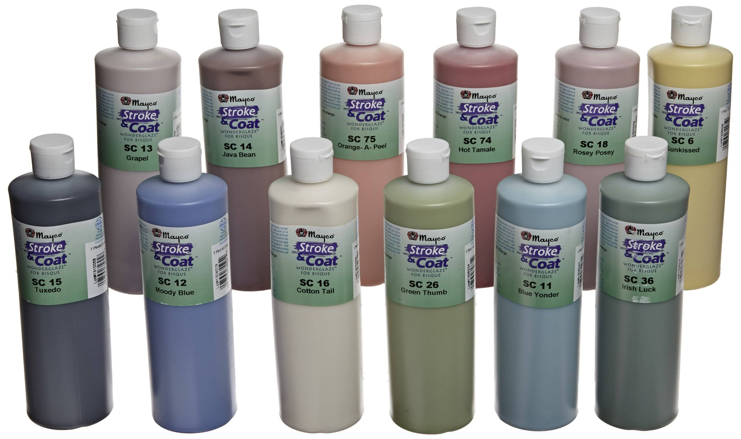 Mayco Stroke and Coat Wonderglaze for Bisque Set A, 1-Pint, Set of 12