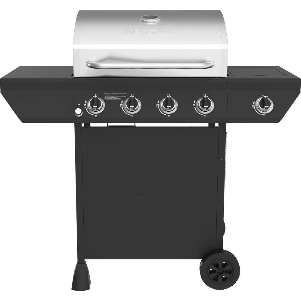 Nexgrill 4-Burner Propane GAS Grill in Black with Side Burner and Stainless Steel Main Lid