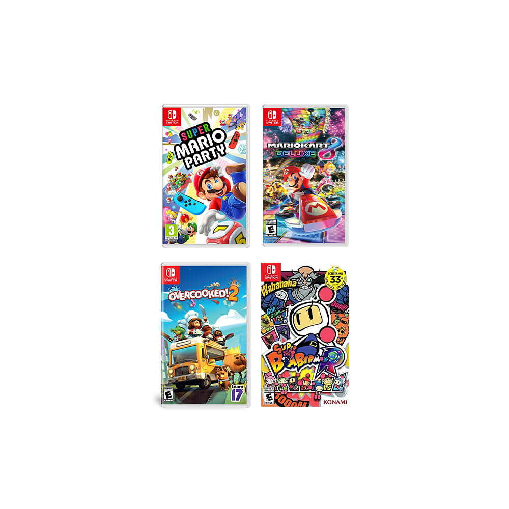 2019 New Nintendo Switch Gray Joy-Con Console Multiplayer Party Game Bundle, Super Mario Party, Mario Kart 8 Deluxe, Overcooked