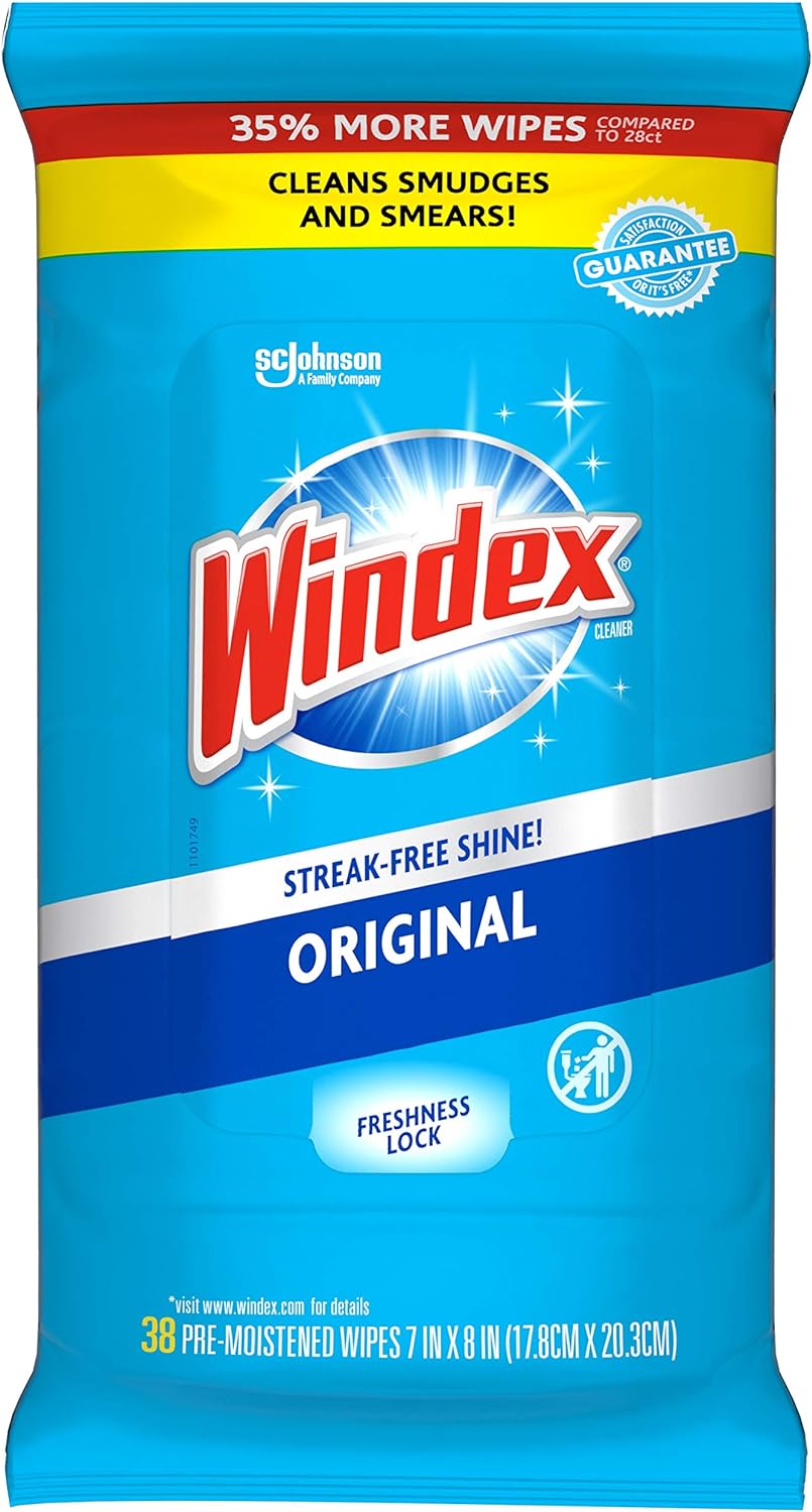 Windex Glass and Surface Pre-Moistened Wipes, Original, 38 Count (Pack of 6)