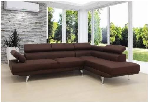 Modern Contemporary Laura Sectional Sofa Brown Linen Fabric Sofa Chaise Living Room