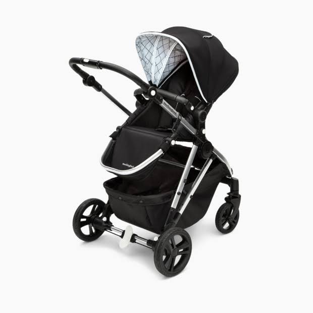 Mockingbird Single Stroller in Black/Watercolor Canopy/Brown Leather
