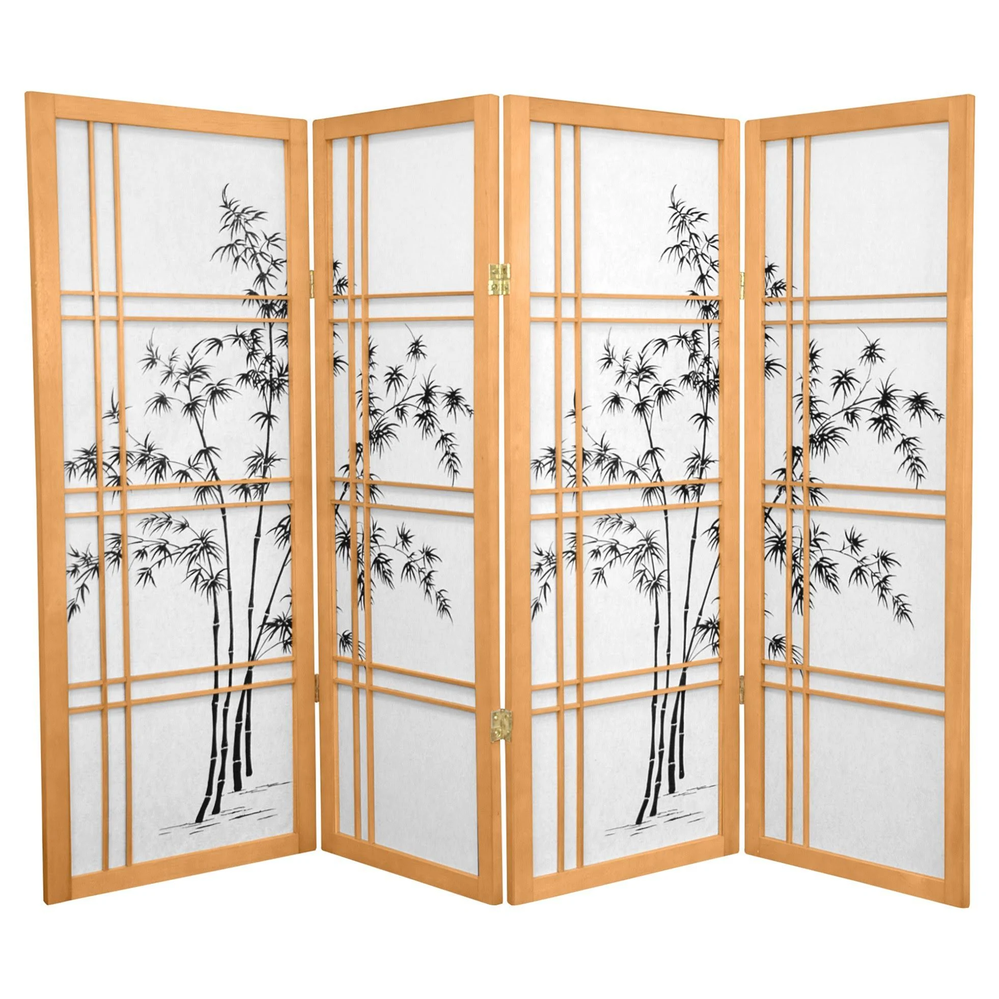 Oriental Furniture 4 ft. Tall Bamboo Tree Shoji Screen - 4 Panel - Natural
