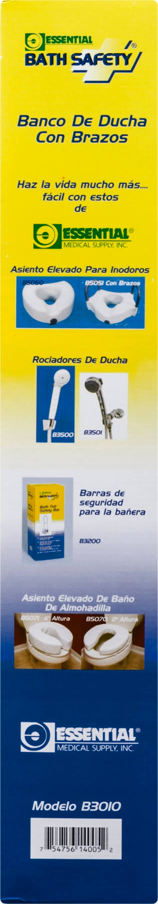 Essential Medical Molded Shower Bench with Arms (No-Back)