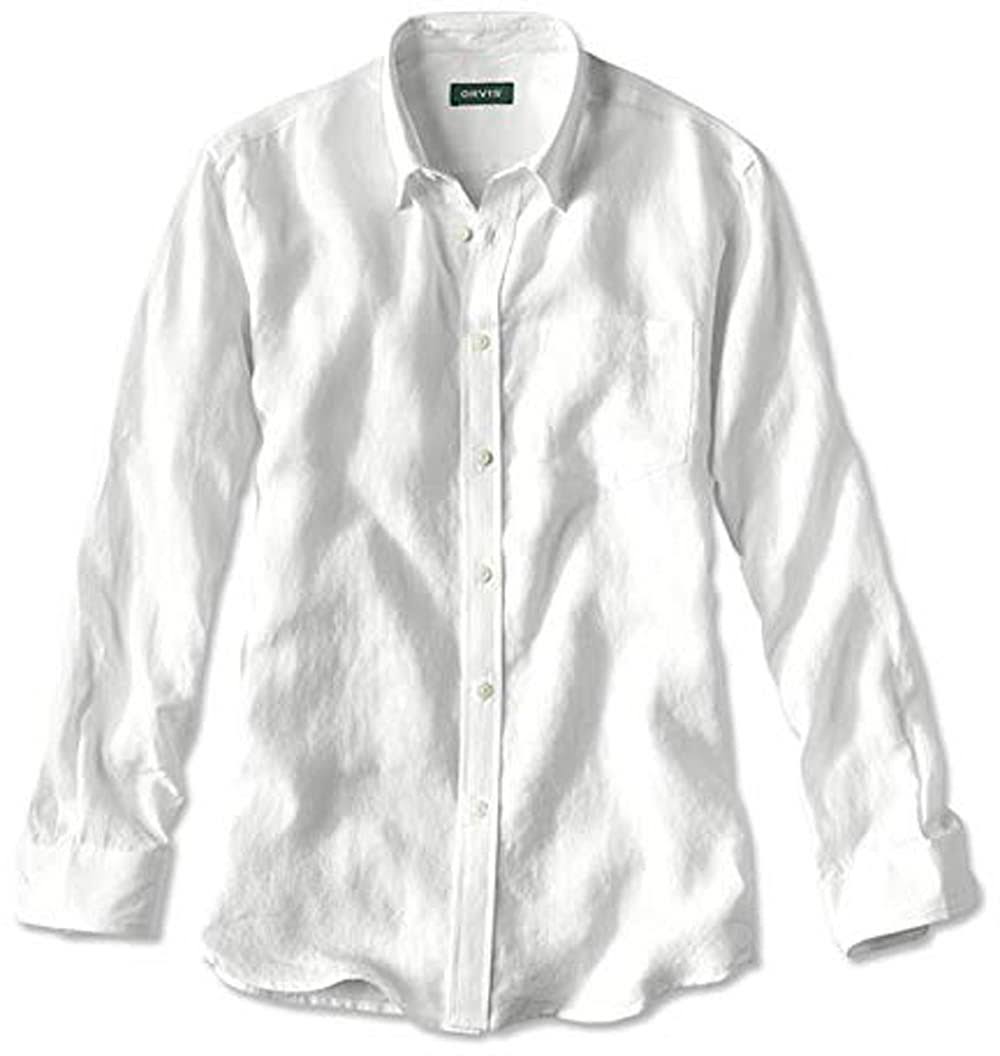 Men&s Pure Linen Long-Sleeved Shirt | White | Size XL | Orvis