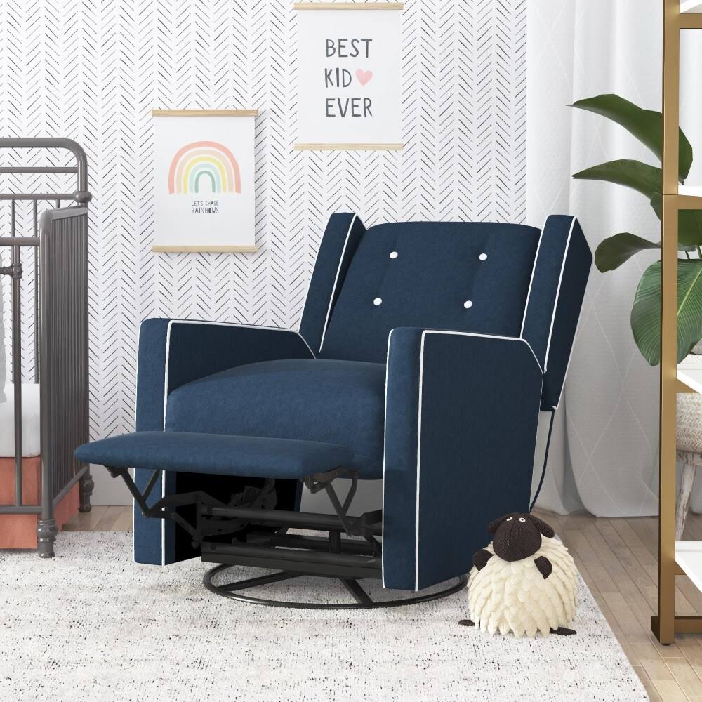 Baby Relax Mikayla Swivel Glider Chair, Nursery Room, Dark Blue Recliner