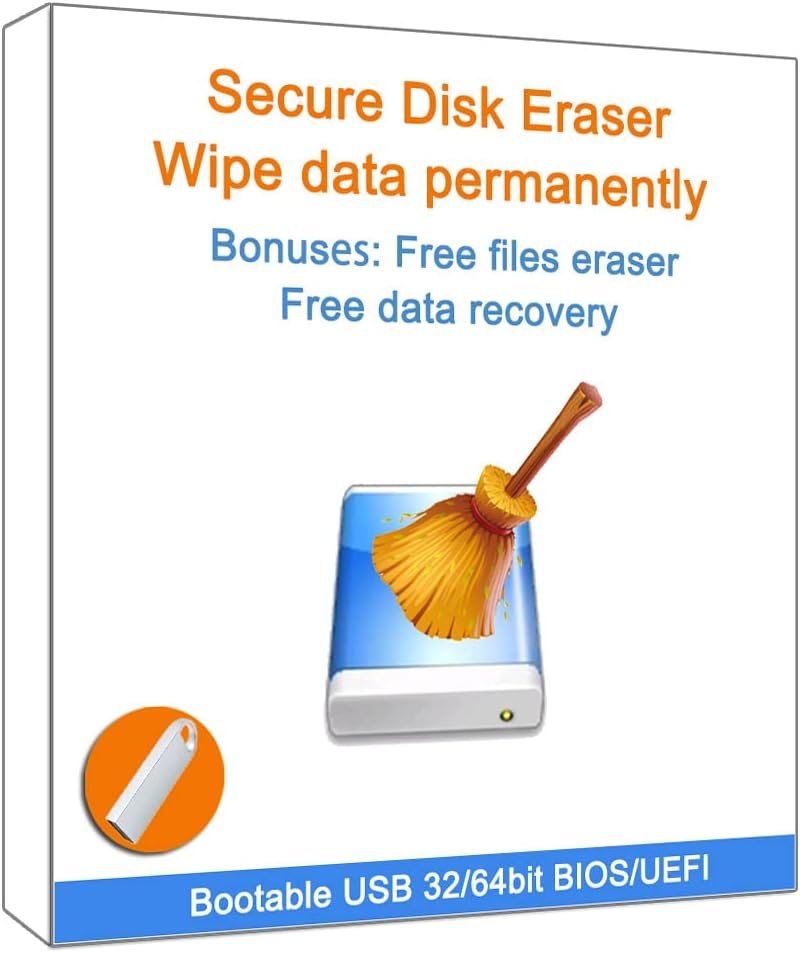 Generic Secure Data Eraser for Computer Hard Drive & Disk Wiper on 32GB bootable USB,Permanently Destroy Wipe Erase Hard Disk Drive Data on Any PC & Server | Bonus: Files Eraser & Data Recovery