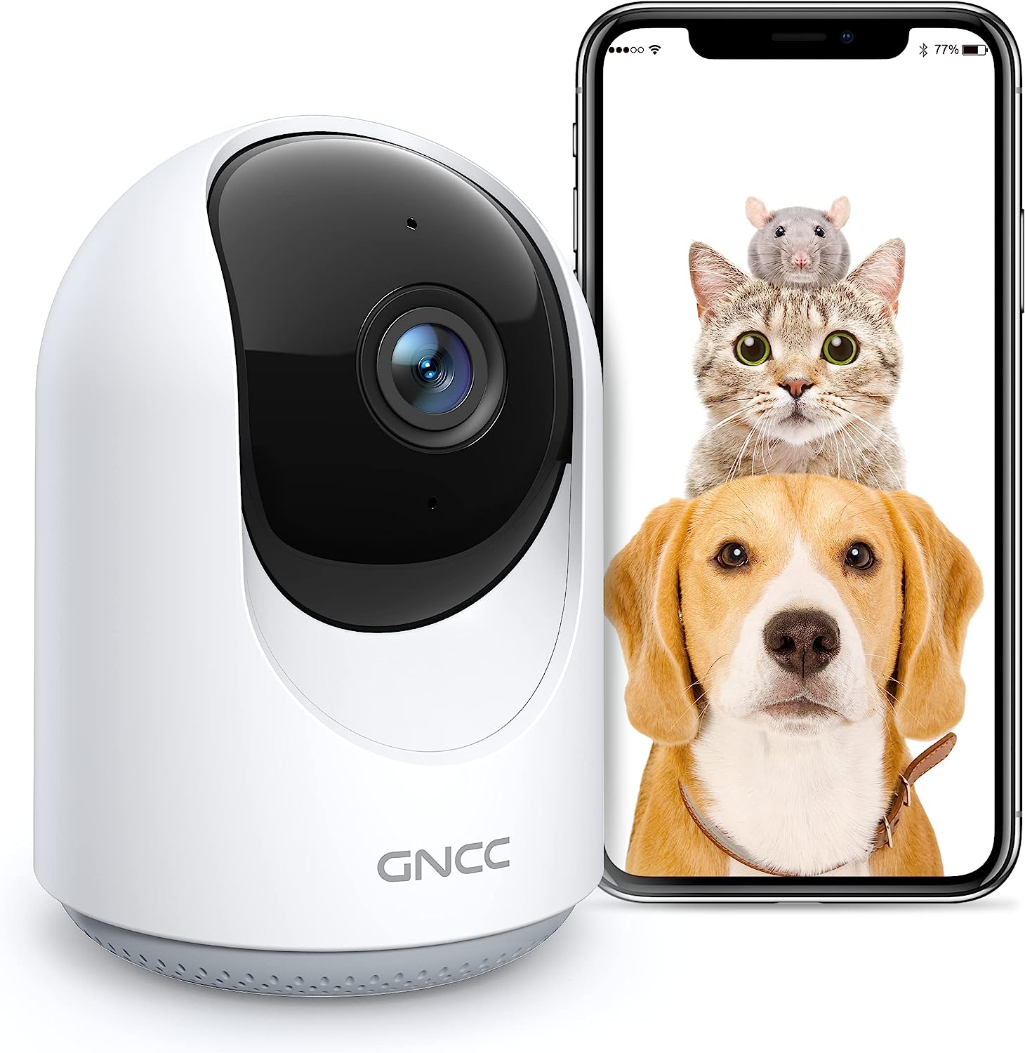 Pet Camera with Phone APP, GNCC P1 Indoor Camera for Baby/Pet/Security, 2-Way Audio, Horizontal Remote, Manual Up and Down, Motion/Sound Detection, Alexa Support, SD&Cloud Storage