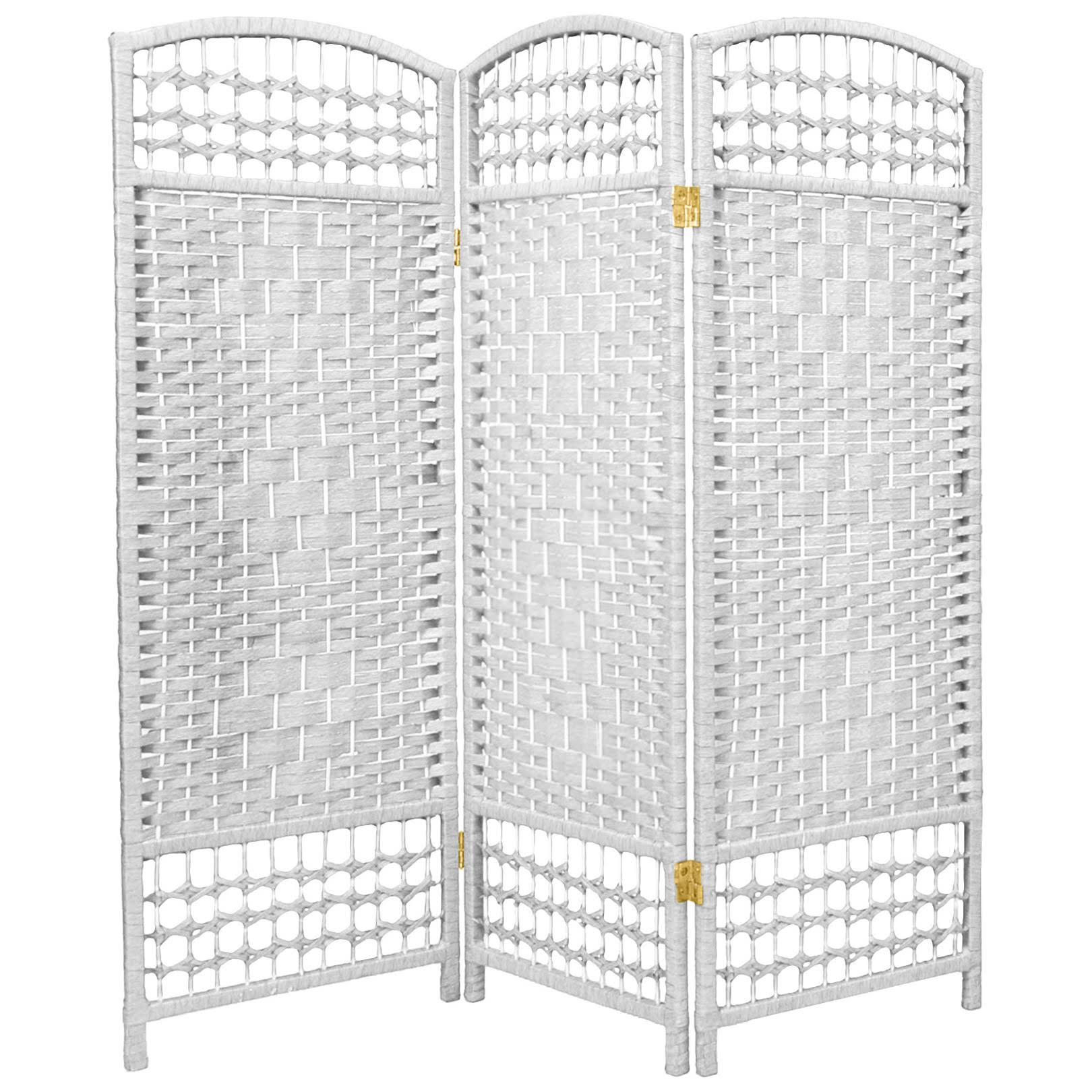 Oriental Furniture 4 ft Tall Fiber Weave Room Divider White 3 Panels