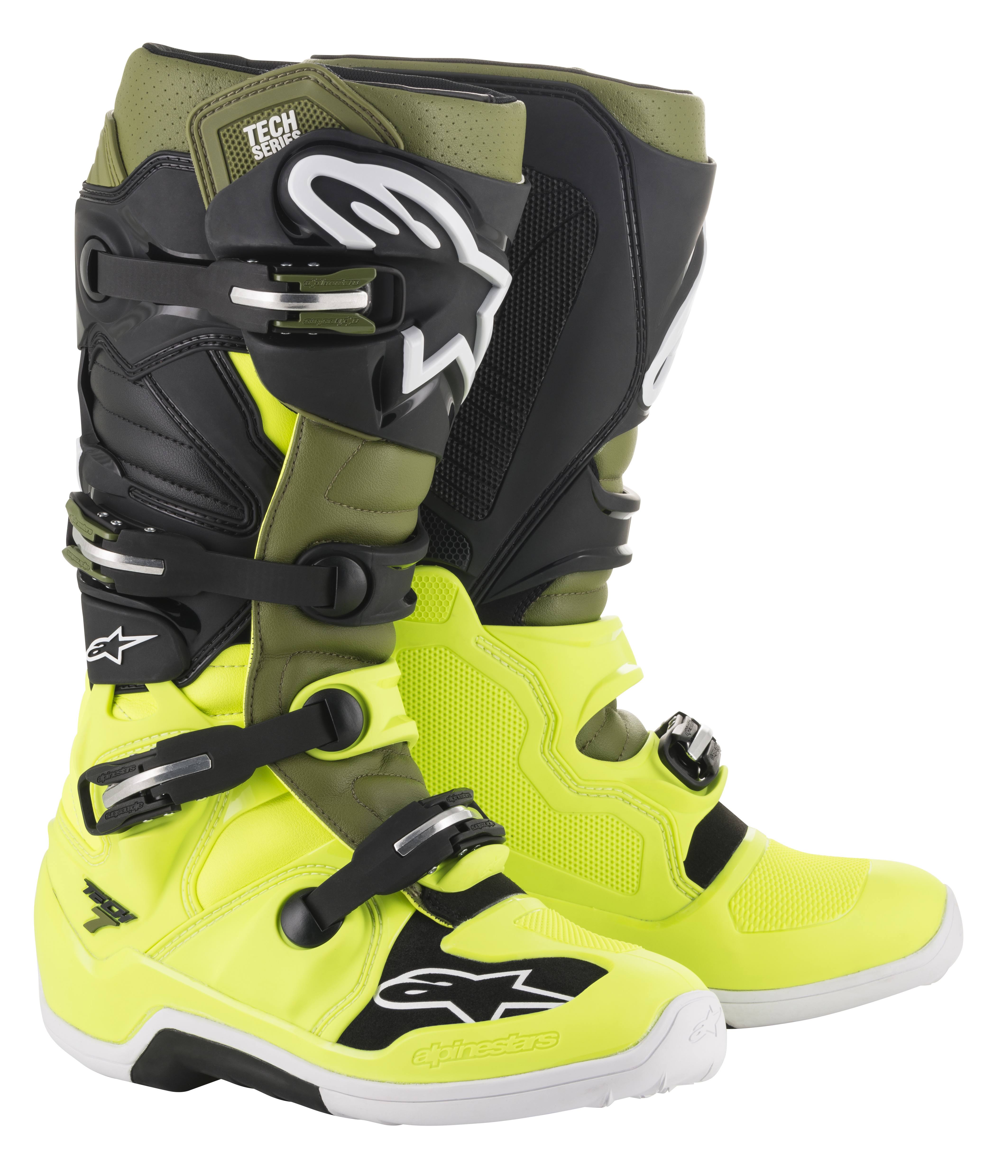 Alpinestars Tech 7 Boots Size 9 YELLOW/MILITARY/BLACK