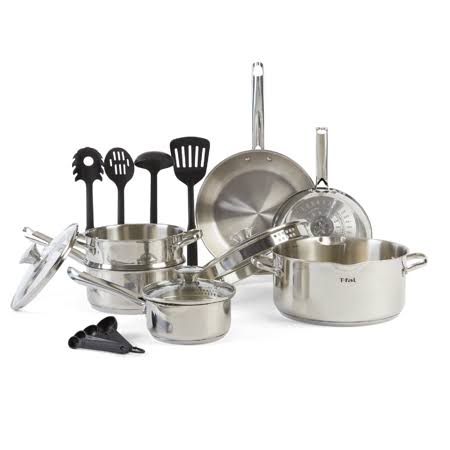 T-Fal Cook u0026 Strain Stainless Steel Cookware Set, 14 Piece Set