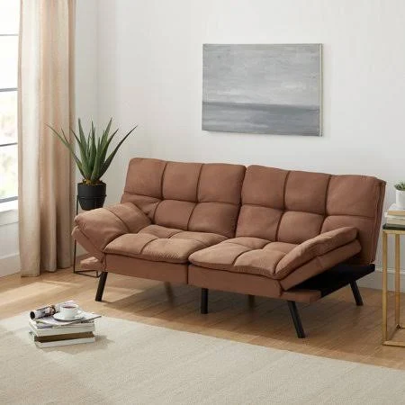 Mainstays Memory Foam Futon, Camel Suede Fabric, 72&&, Size: 72*34*32IN