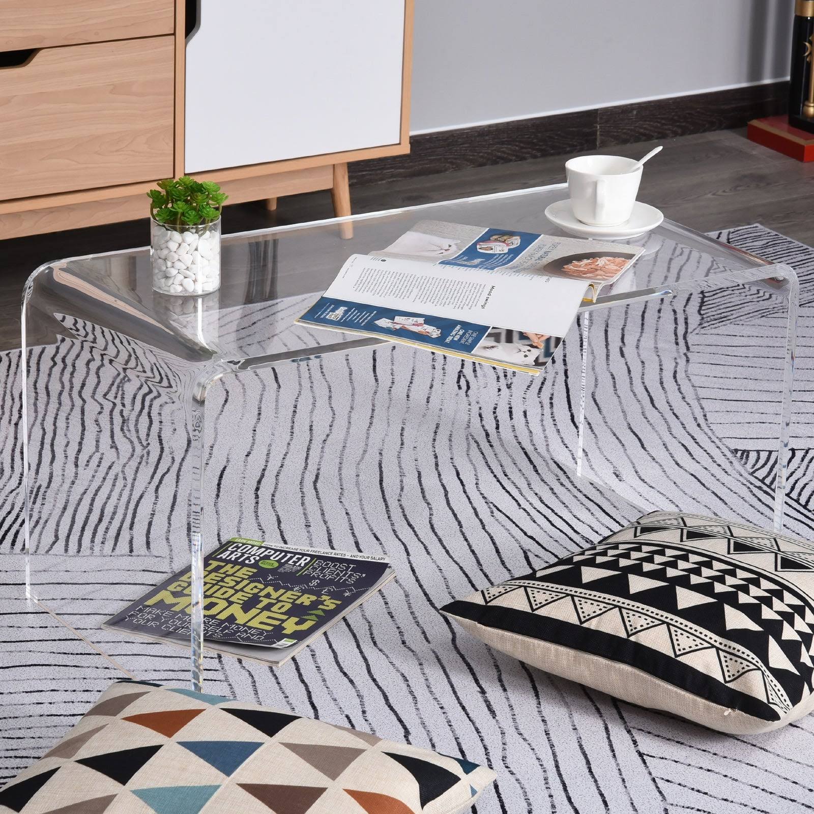 HOMCOM 32x22 Rectangle All Acrylic 20mm Waterfall Coffee Table- Clear