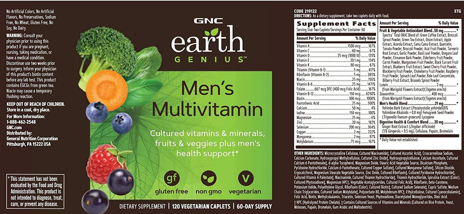 GNC Earth Genius Men's Multivitamin - 120 Vegetarian Caplets